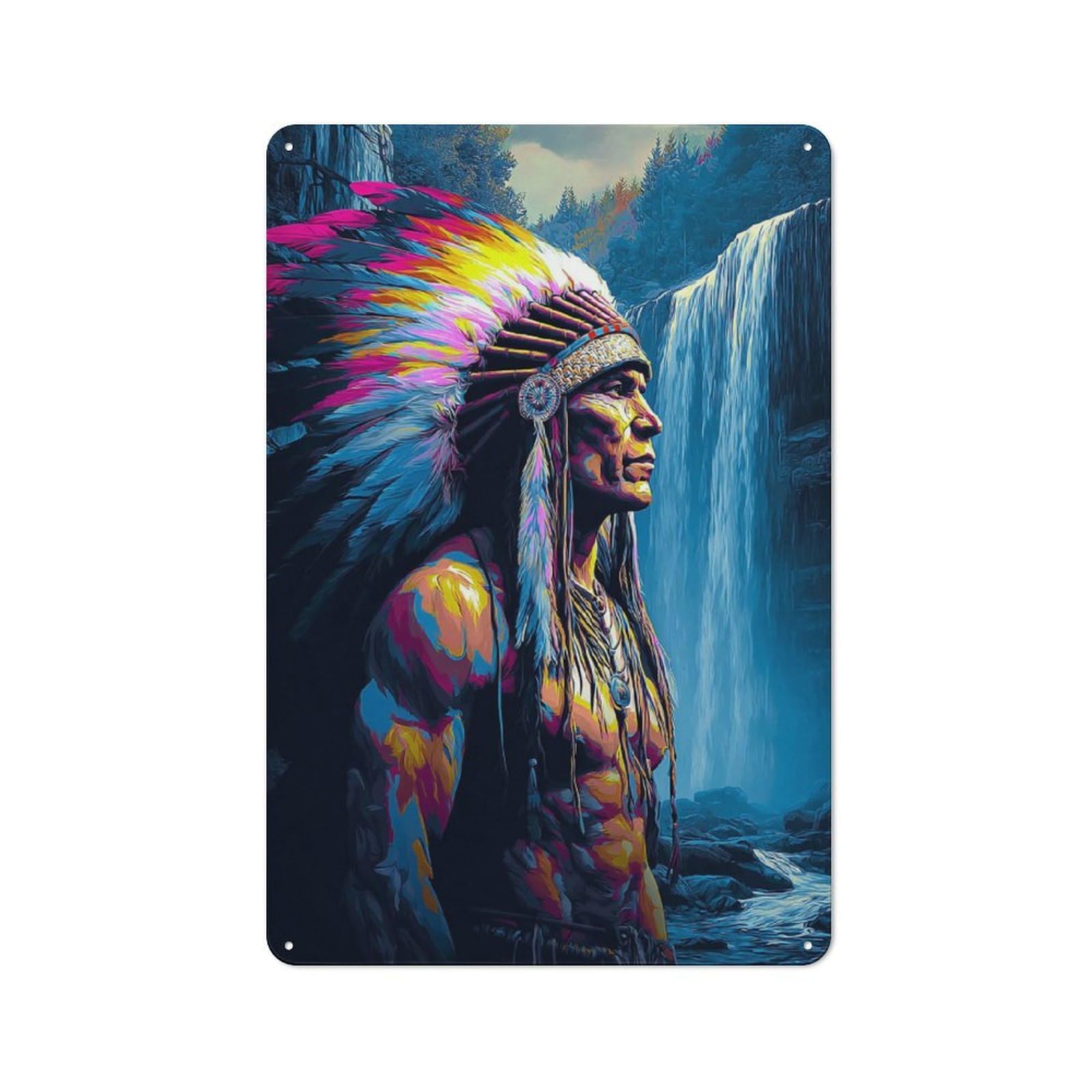 Junmoney Native Spirit By The Falls -1 Rustic Metal Plaque 30X20cm For Guest Room Or Hallway, A Decorative Metal Sign For Guest Rooms And Hallways