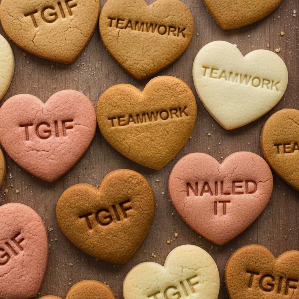 BAKERLOGY Set de 9 emporte-pièces cœur collègues de bureau – Messages esprit d’équipe, motivation & humour de bureau pour événements