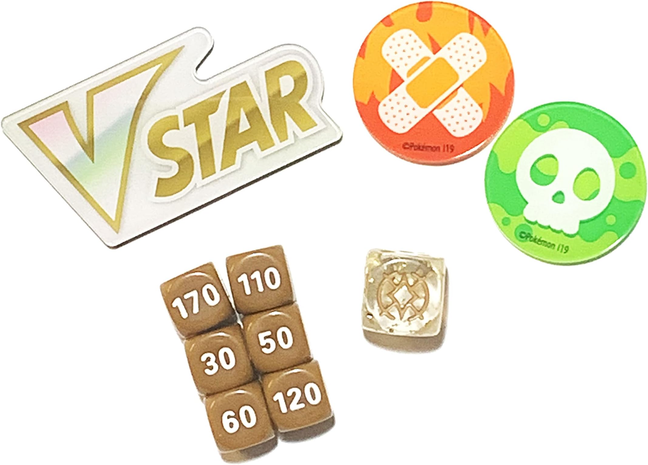 Brilliant Star - Dice & Damage Counter Set - Poison Burn & VStar Marker - Acrylic - Elite Trainer Box Exclusive