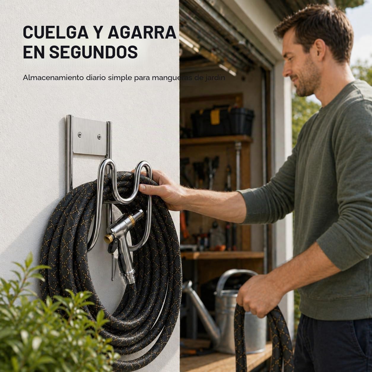 2 Pieza Soporte Manguera Pared, Soporte para Manguera de Jardín, Soporte Manguera Jardín, Soporte Manguera, Resistente Colgador para Cable Extensión, para Jardín, Garaje, Taller