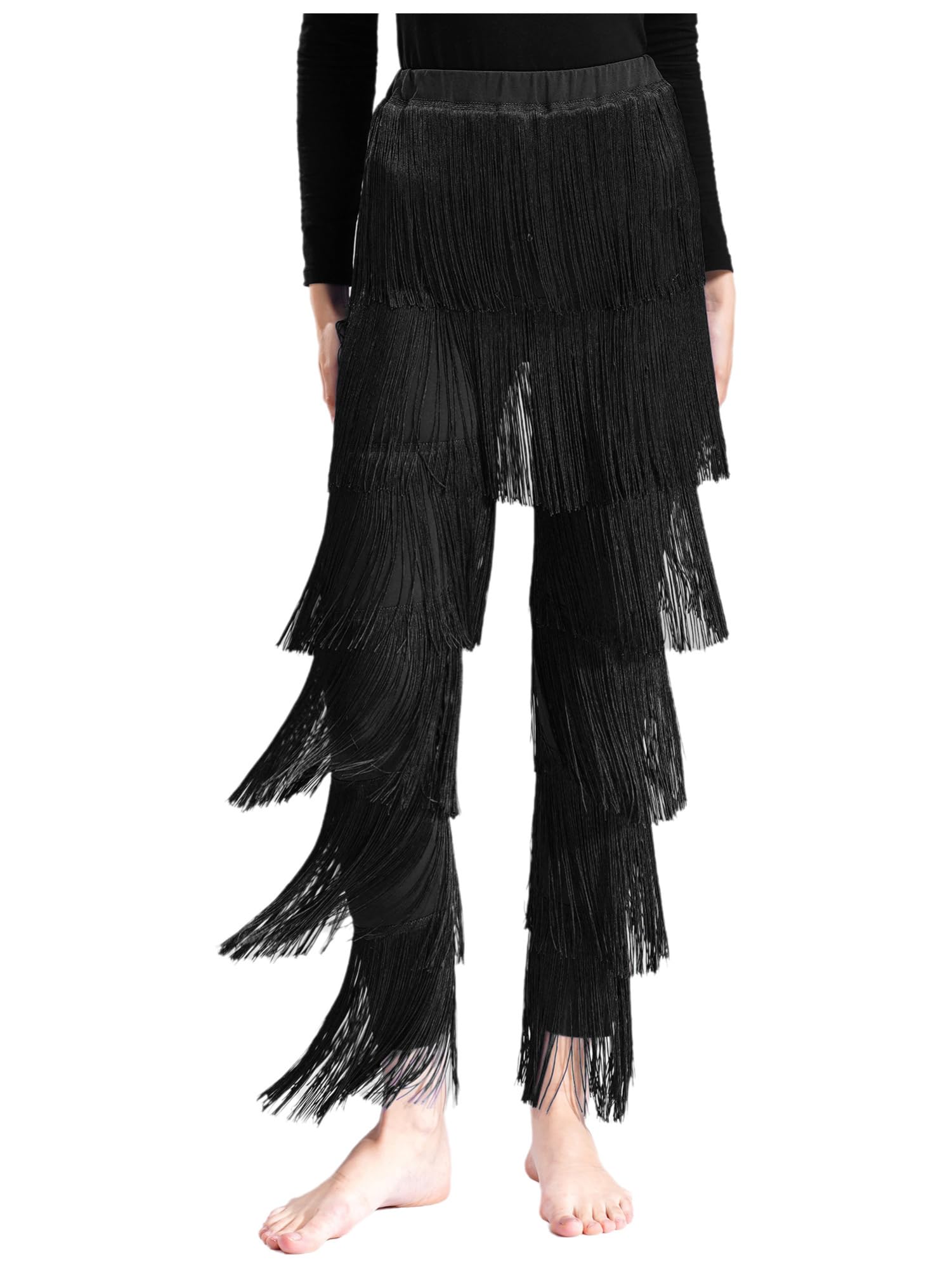 IEFIEL Femme Frangé Pantalon Danse Latin Jazz Salsa Compétition De Danse Pantalon Cours De Danse Cha-cha Tango Rumba Samba Performance sur Scène