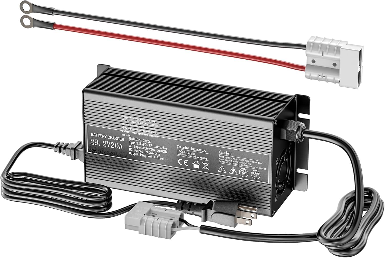 LiFePO4 Cargador de batería de litio de 29,2 V 20 A, cargador de batería AC-DC Smart Charger con indicador LED Anderson Connector, especialmente para baterías de ciclo profundo de 24 V/25,6 V de coche