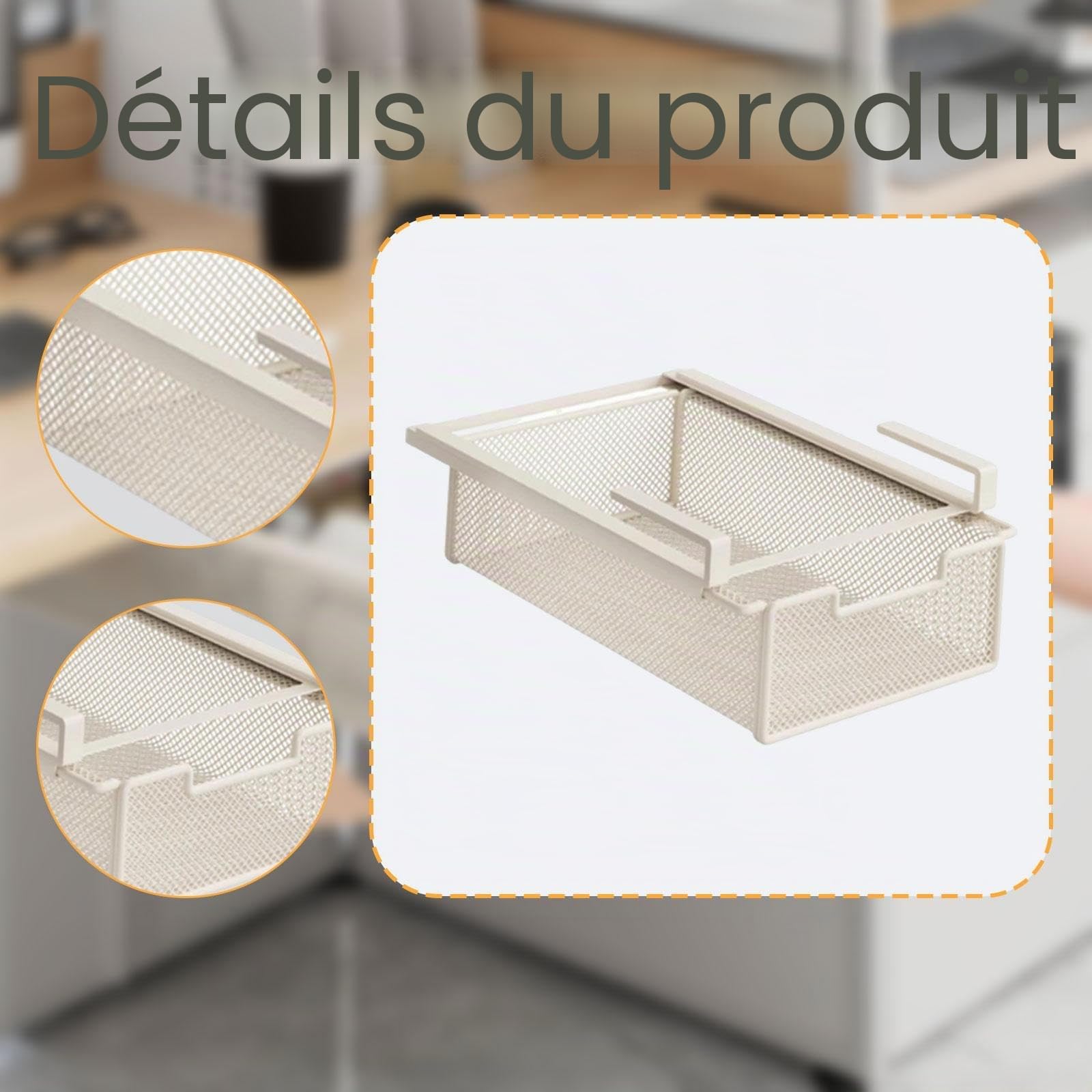 F Fityle Panier à tiroir coulissant suspendu, étagère métallique, panier organisateur robuste et portable sous armoire, tiroir suspendu pour commode, placard, Blanc
