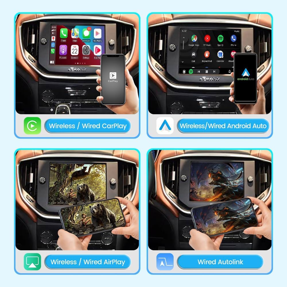 Multiple connectivity options including Wireless/Wired CarPlay, Android Auto, AirPlay, and Autolink