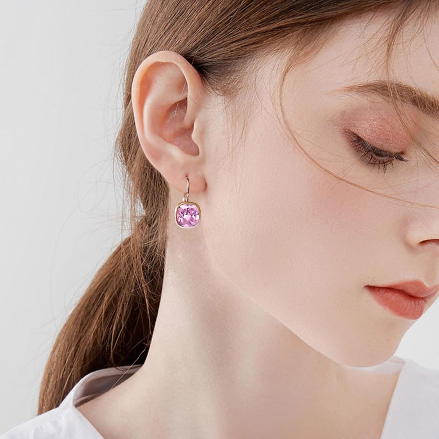 VONSSY Crystal Drop Dangle Rosegold Plated Earrings Leverback Hoop Hanging Square Zircon Jewelry Gift for Women Mother Wife - Image 5