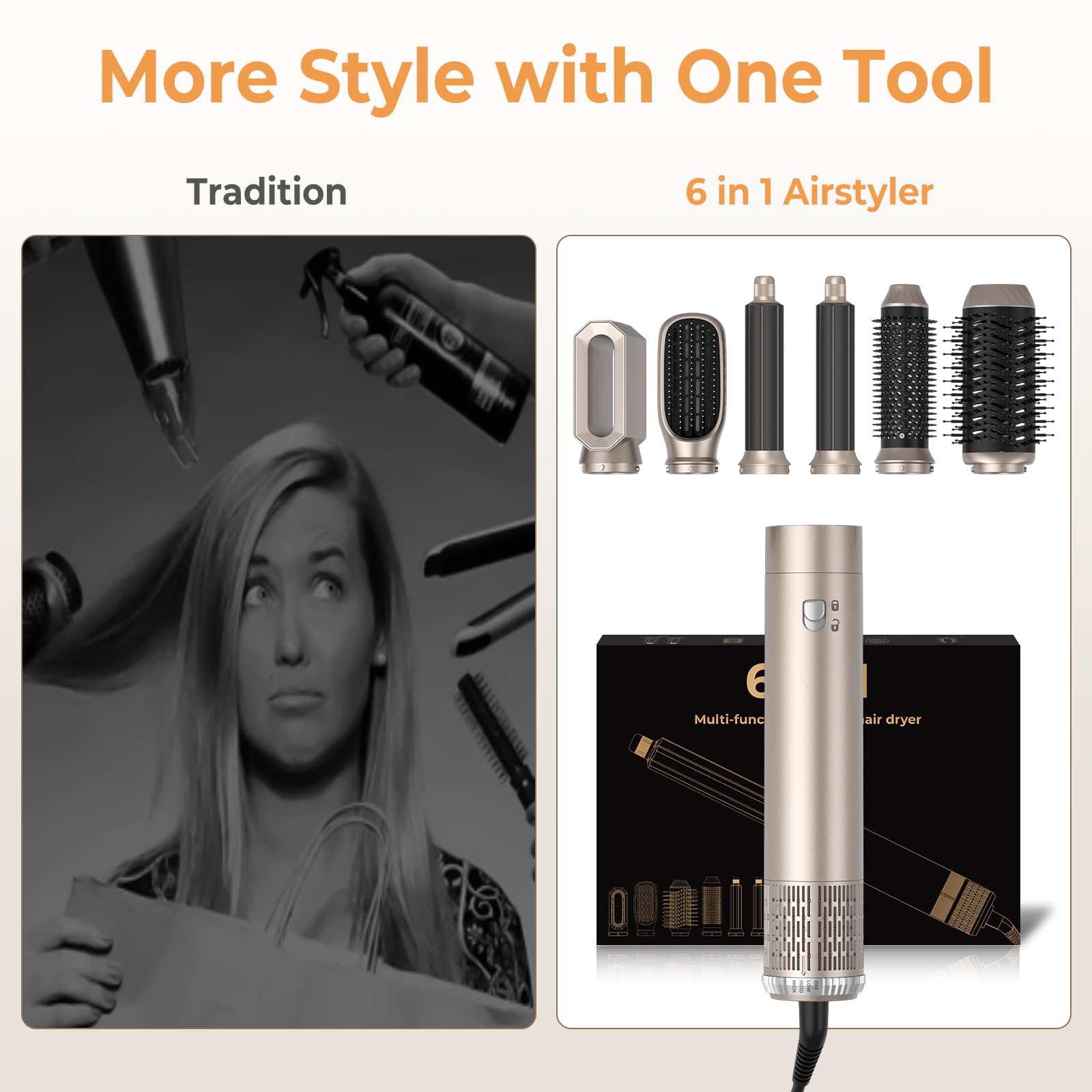 Hair Styler 6 in 1,Asciugacapelli Capelli ad Aria,1000w Phon Capelli,Spazzola Asciugacapelli Per Dare Volume Ai Capelli, Lisciare, Arricciare, Ioni Air Curler Brush,Strumenti per Capelli