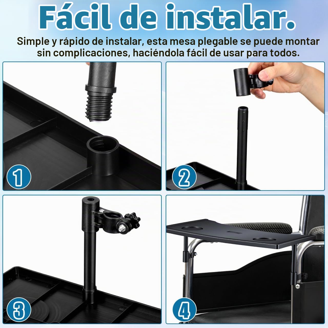 PACKOVE Mesa De Comedor Para Sillas De Ruedas Bandeja Ligera Portátil Para Comer Con Portavasos Para Exteriores y Camping