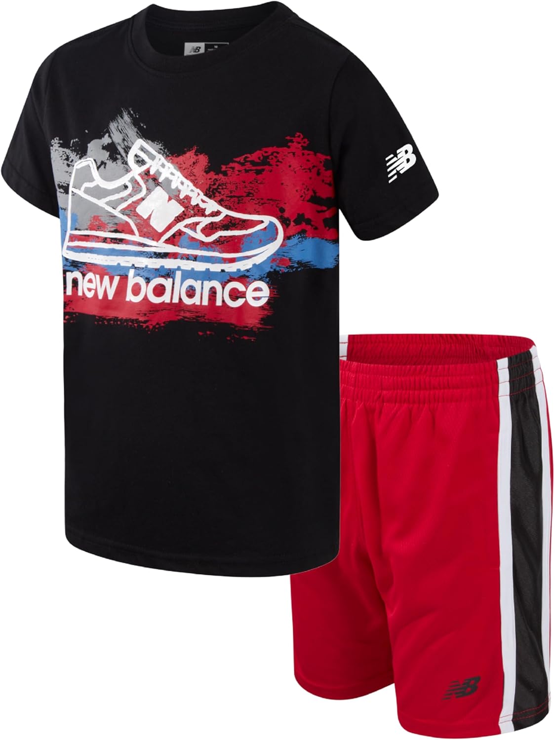 New Balance Boys Athletic Shorts Set - 2 Piece Cotton Blend Jersey Shirt and Active Basketball Shorts for Boys