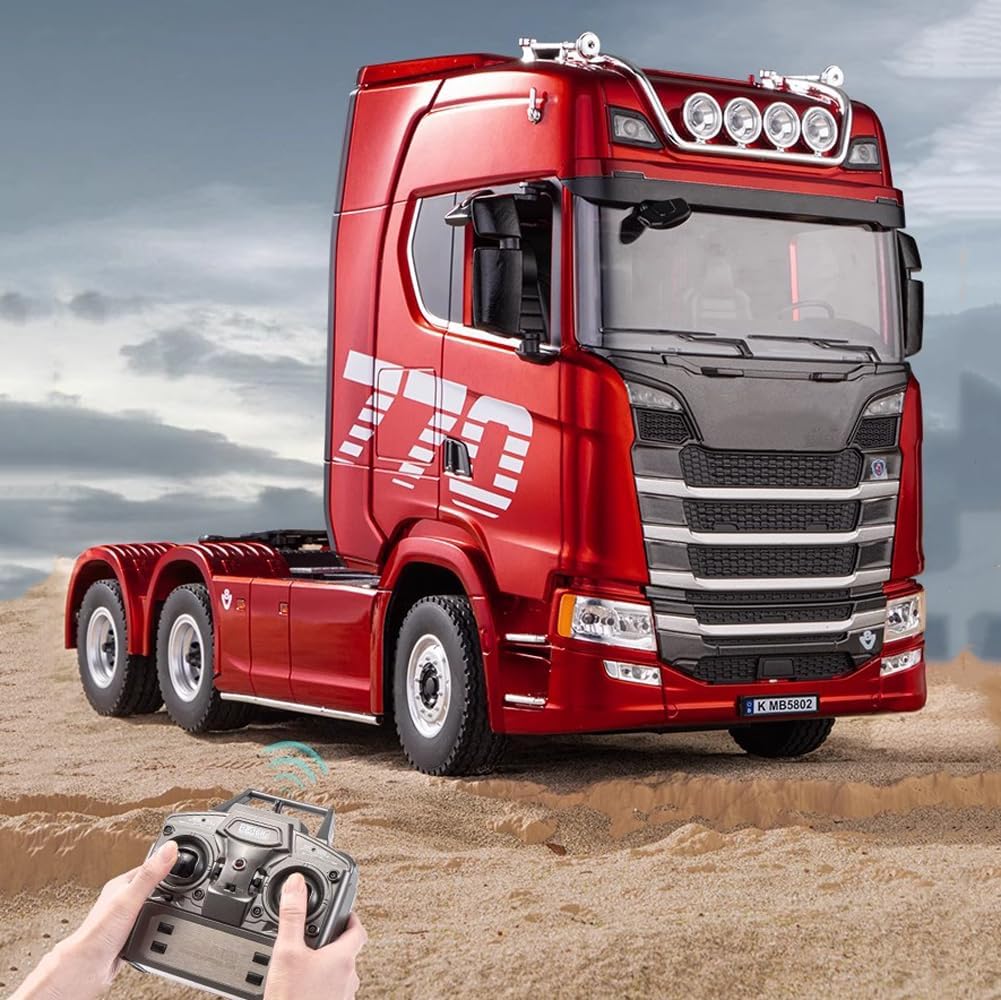 RC Tractor Truck 770S 1/18 Remote Control Truck Trailer 2.4G 19CH Heavy Duty Construction Vehicle with Light Sound Effects Shock Absorption Engineering Truck Lorry Car Model 15.4in
