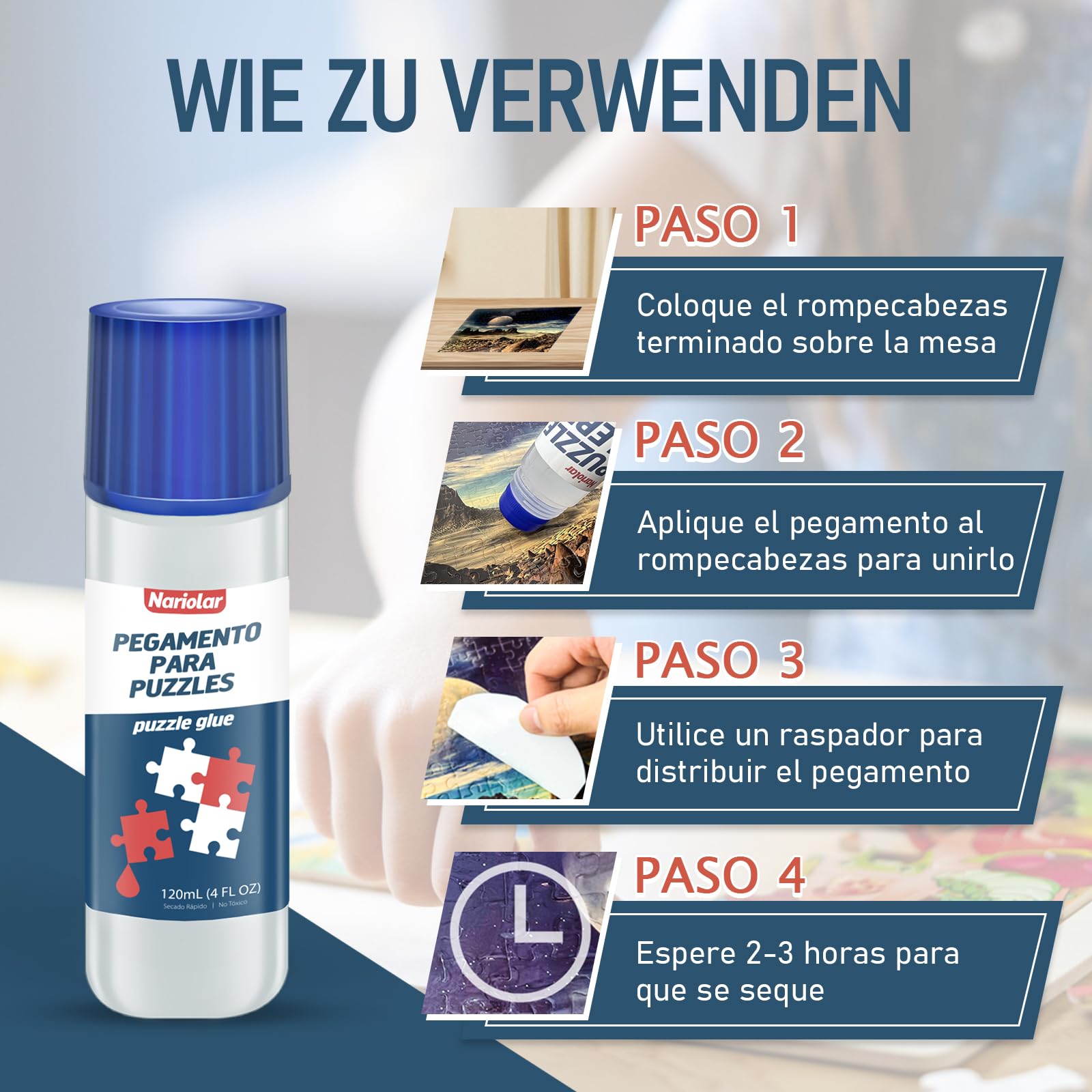 Nariolar Pegamento Puzzle, 2 * 120ml Pegamento para Rompecabezas, con Aplicador y Secado Rápido