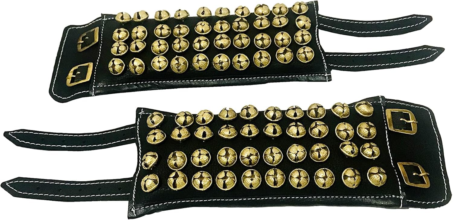 Kathak Dance Ghungroo Bells, 4-Line Black Leather Pad, 80 Brass Musical Bells, Classical Indian Dance, Professional Performance Set, 30.5x10.2x10.2 cm (4 Line)