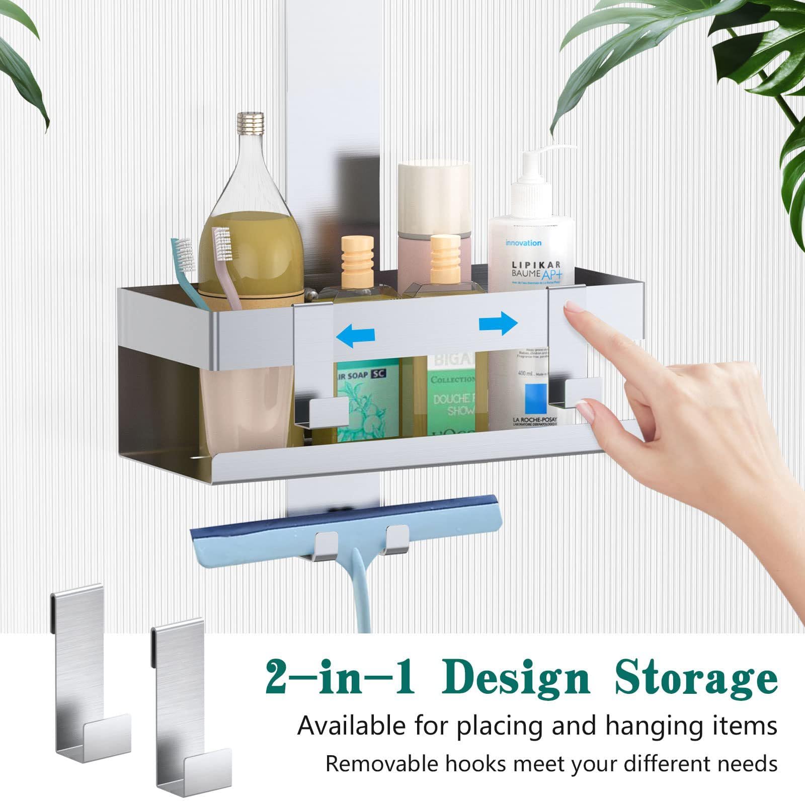 Mensola Doccia da Appendere, Mensola Doccia Senza Fori per Porta Doccia Senza Telaio in Vetro, Cestino Doccia in Acciaio Inox da Appendere per Porta Doccia in Vetro, Organizzatore da Bagno