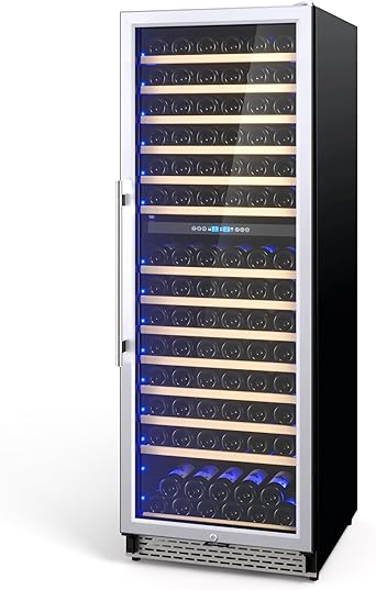 GarveeHome Wine Fridge, Compressor Wine Cooler Refrigerator, Beverage and Wine Refrigerator with Digital Touch Control, Double-Layer Glass Door, Freestanding or Built-In, 154 Bottles