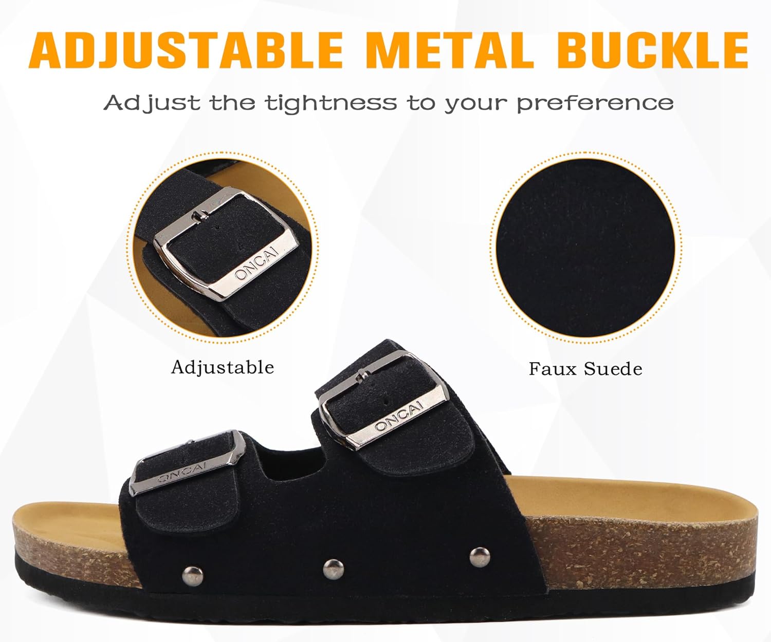 ONCAI Womens Flat Slide Sandals with Arch Support 2 Strap Adjustable Buckle Slip on Slides Shoes Non Slip Rubber Sole - Image 4