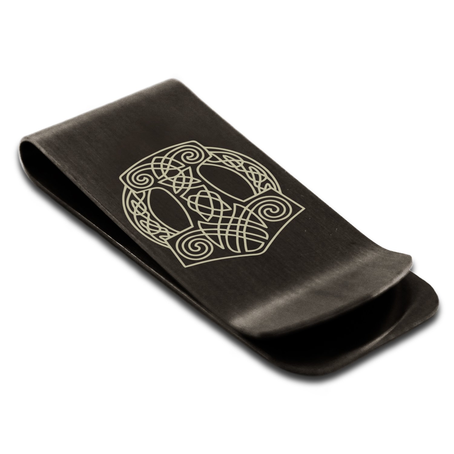 Matte Black Stainless Steel Majesty Thor's Hammer Mjolnir Viking Symbol Money Clip Credit Card Holder