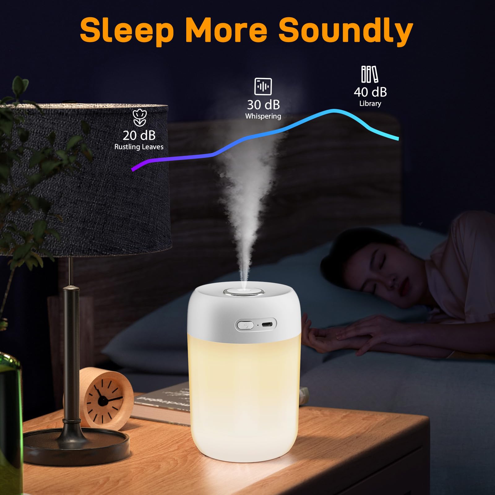 Umidificatore Mini 650ml Per Camera Letto E Piante - 15 Ore Autonomia, 28dB Silenzioso, Luce Calda - Foto 5