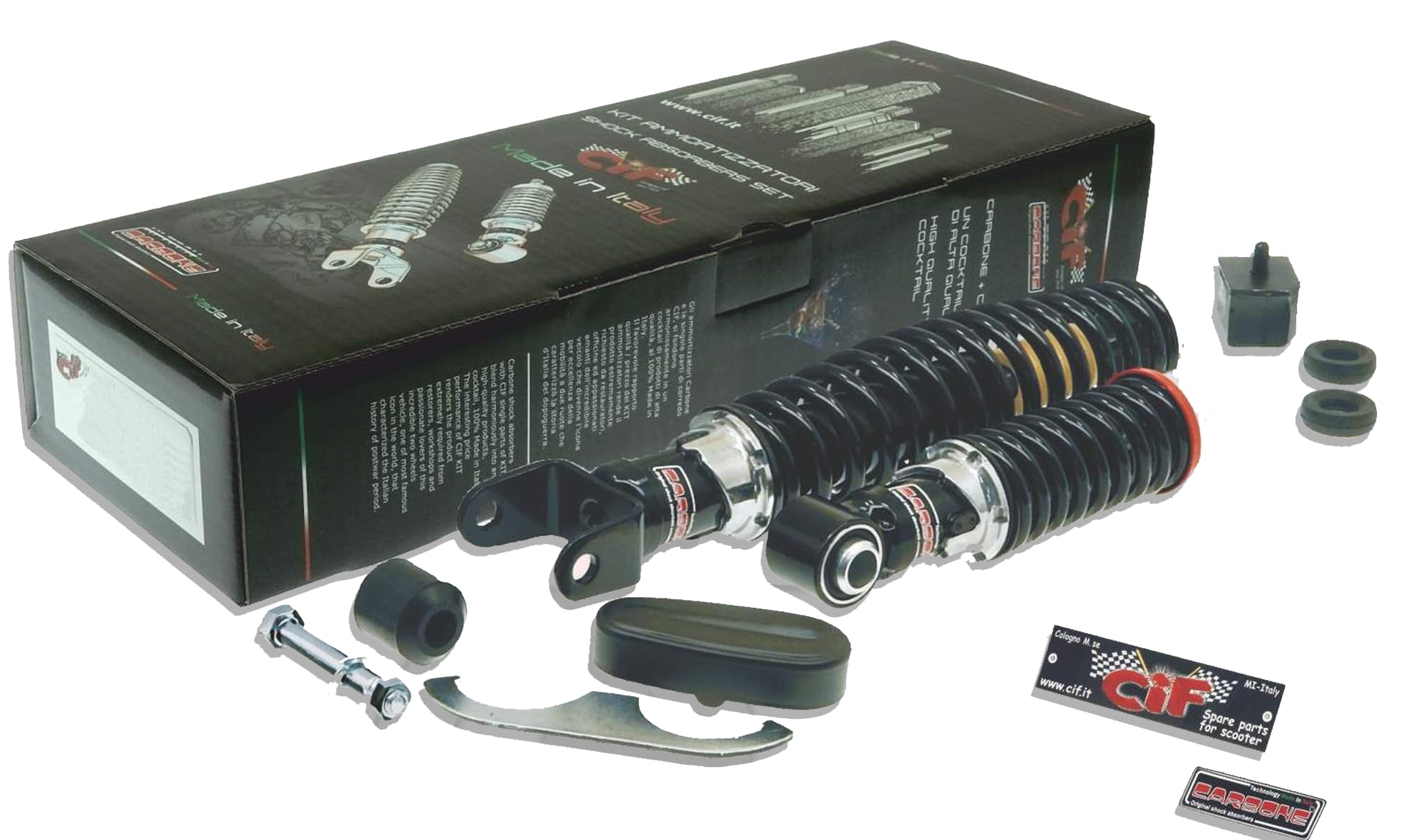 KIT AMMORTIZZATORE ANTERIORE + POSTERIORE CARBONE PX PE ARCOBALENO 125 150 200