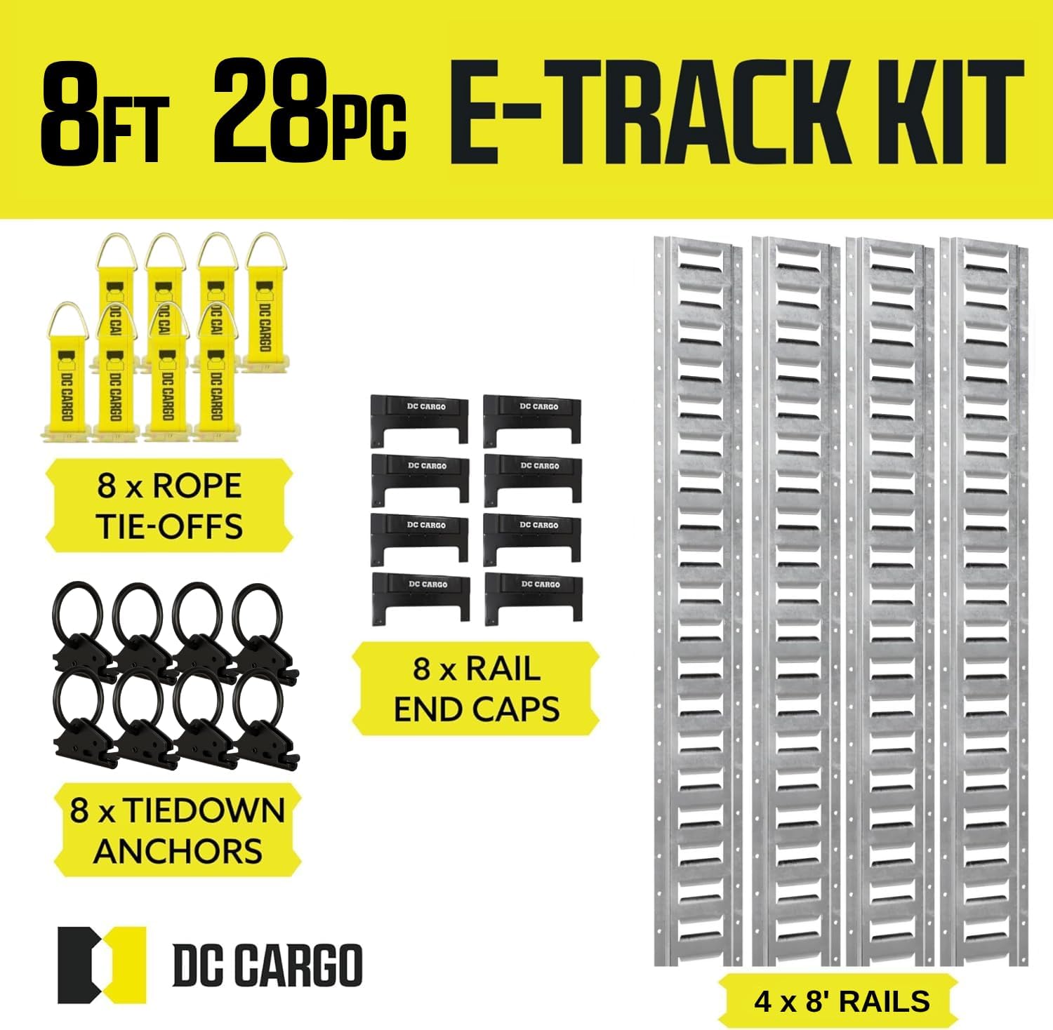 DC Cargo Mall E Track Rail Tie-Down Kit (8 Foot - 28 Pieces)