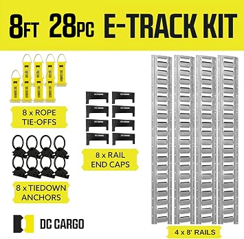 DC Cargo Mall E Track Rail Tie-Down Kit (8 Foot - 28 Pieces)