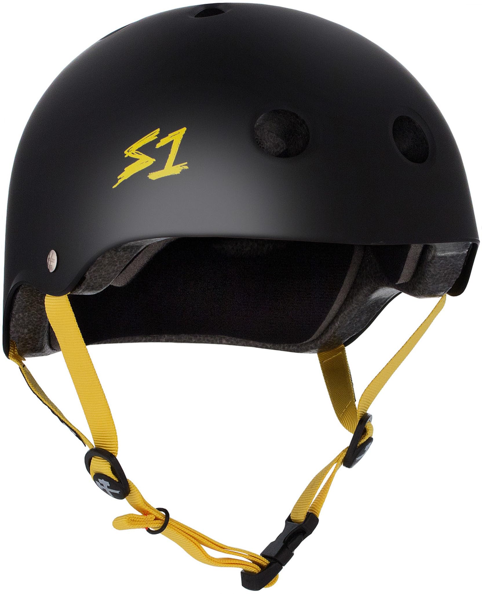 S1 Lifer Helmet for Skateboarding, BMX, and Roller Skating - EPS Fusion Foam, CPSC & ASTM Certified - Black Matte w/Yellow Straps Small (53.3 cm) — image 1
