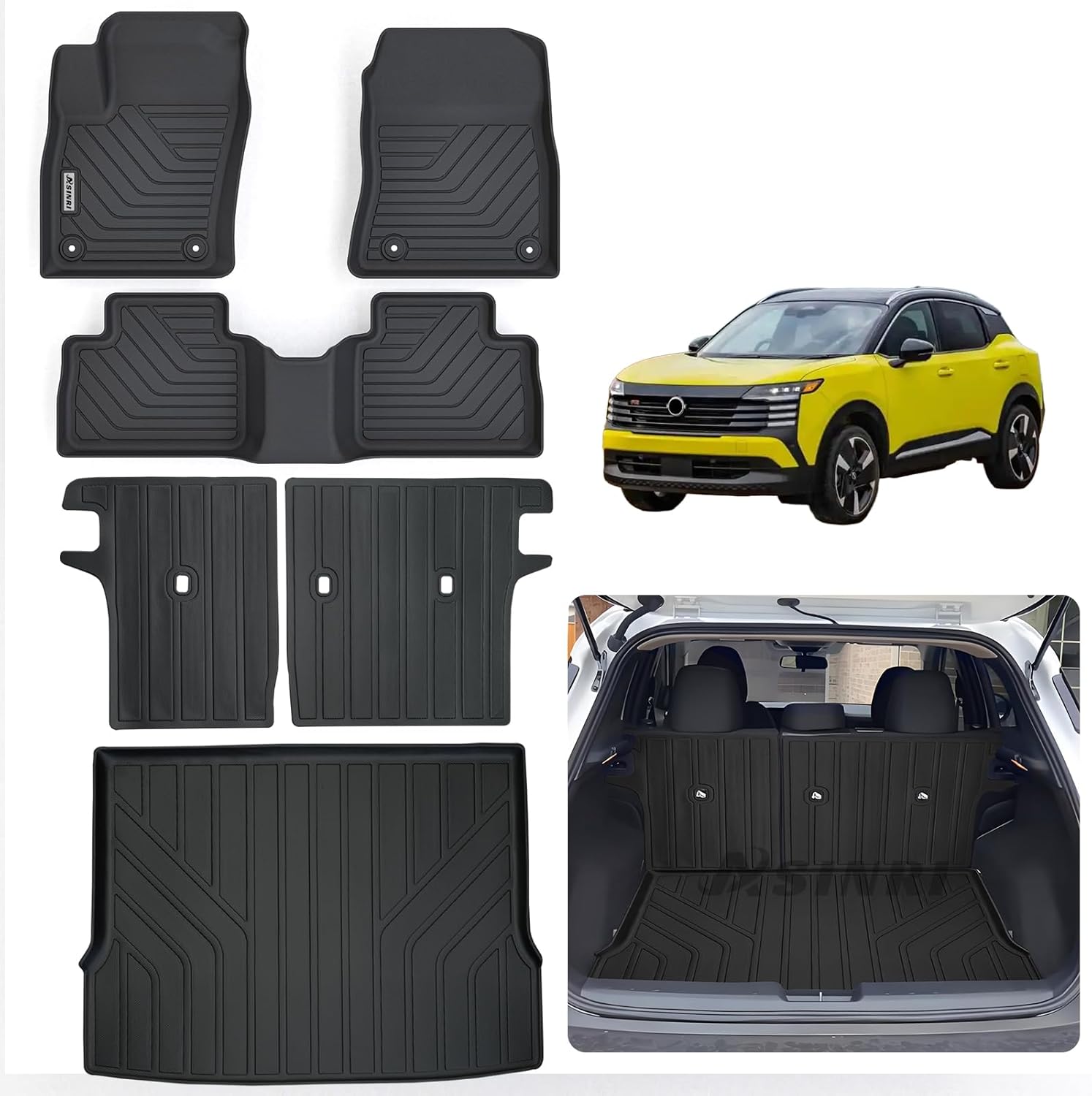 Floor Mats & Trunk Mat & Backrest Mat for 2025 2026 Nissan Kicks TPE All Weather Protection 2 Rows Car Floor Liners & Cargo Liners (Fit Upper Layer) with Velcro Rear Seats Backrest