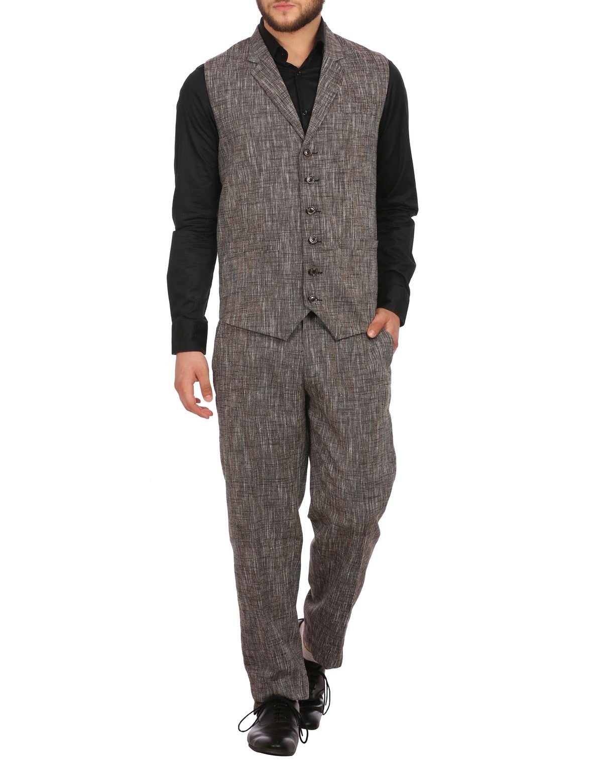 wintage Men's Linen Notched Lapel Black Vest&Trouser Set-Three Colors-picture-8