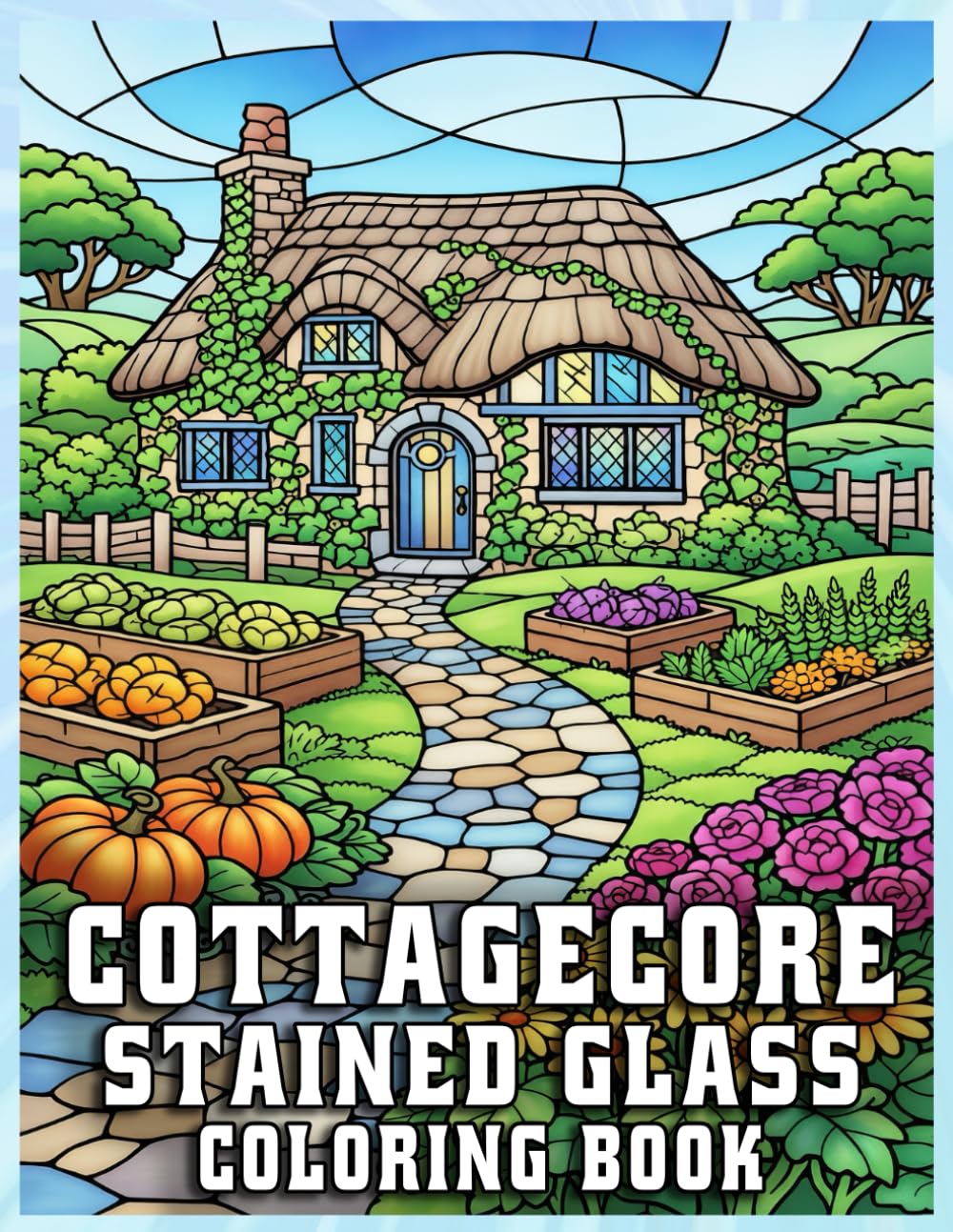 Cottagecore Stained Glass Coloring Book for Adults: Cozy Countryside Designs to Colour for Relaxation and Mindful Creativity