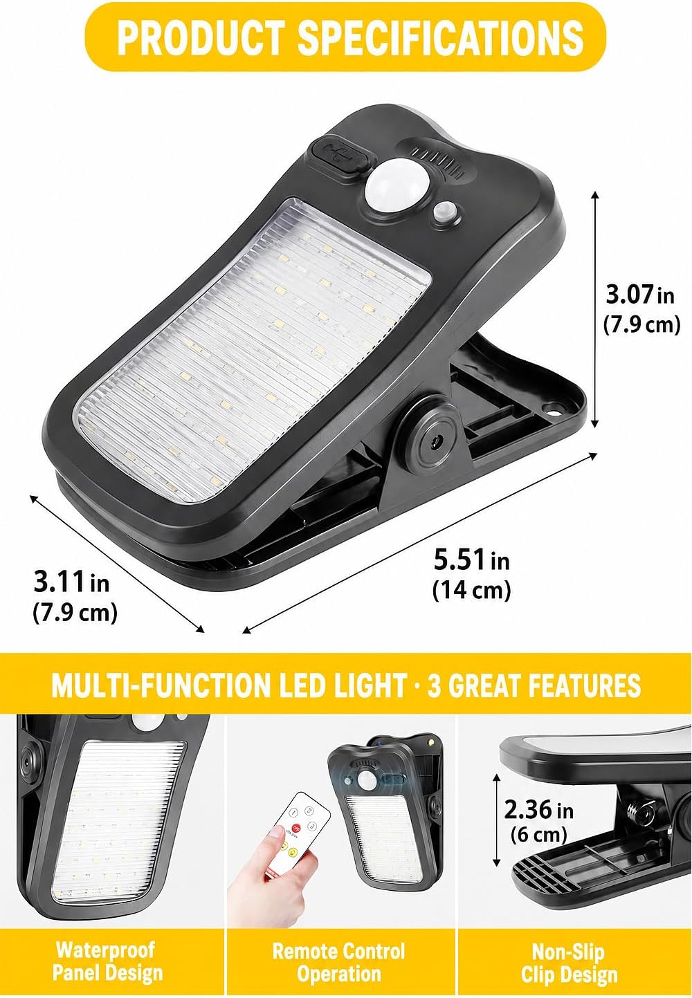 Clip on Solar Lights Outdoor, 3-Color Temperatures 1000LM Motion Sensor Light, Dual USB & Solar Powered Waterproof LED Security Light for Gutter Fence Deck Post
