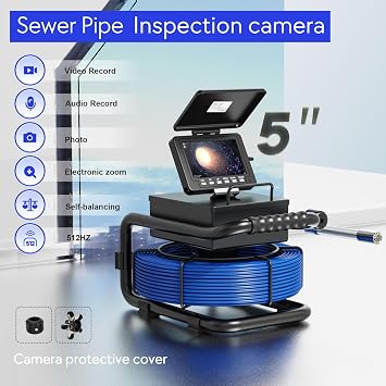 Sewer Camera with Locator Drain Snake Plumbing Inspection Camera 5 Screen with Video Recording DVR Included 32GB TF-Card