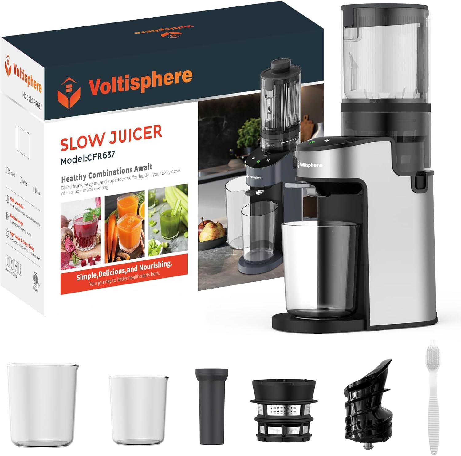 Cold Press Juicer,400W Juicer Machines,4.9"Wide Feed Chute Slow Masticating Juicer for Whole Vegetables & Fruits,Advanced Touch Sensing Switch, (Silver Gray) - Image 8