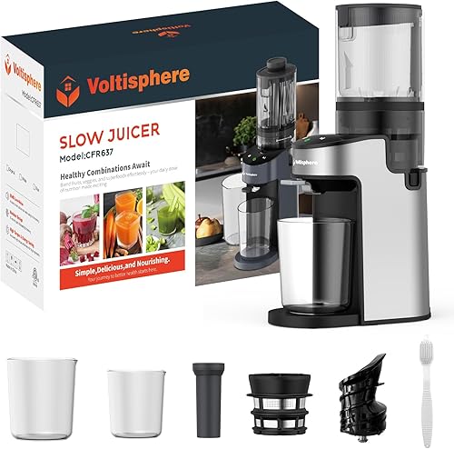 Miniatura 8 de Voltisphere Exprimidor de prensa en frío, máquinas de exprimidor de 400 W, conducto de alimentación de 4.9 pulgadas de ancho Exprimidor de