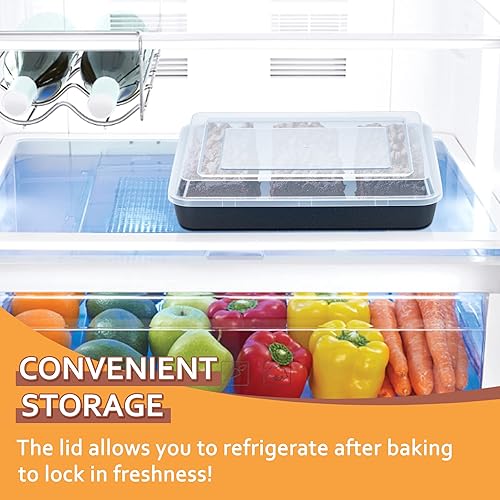 Miniatura 4 de E-far Molde para hornear con tapa, 9.75 x 12.5 x 2 pulgadas, moldes rectangulares antiadherentes con tapas, 2 bandejas para hornear y 2 tapas para