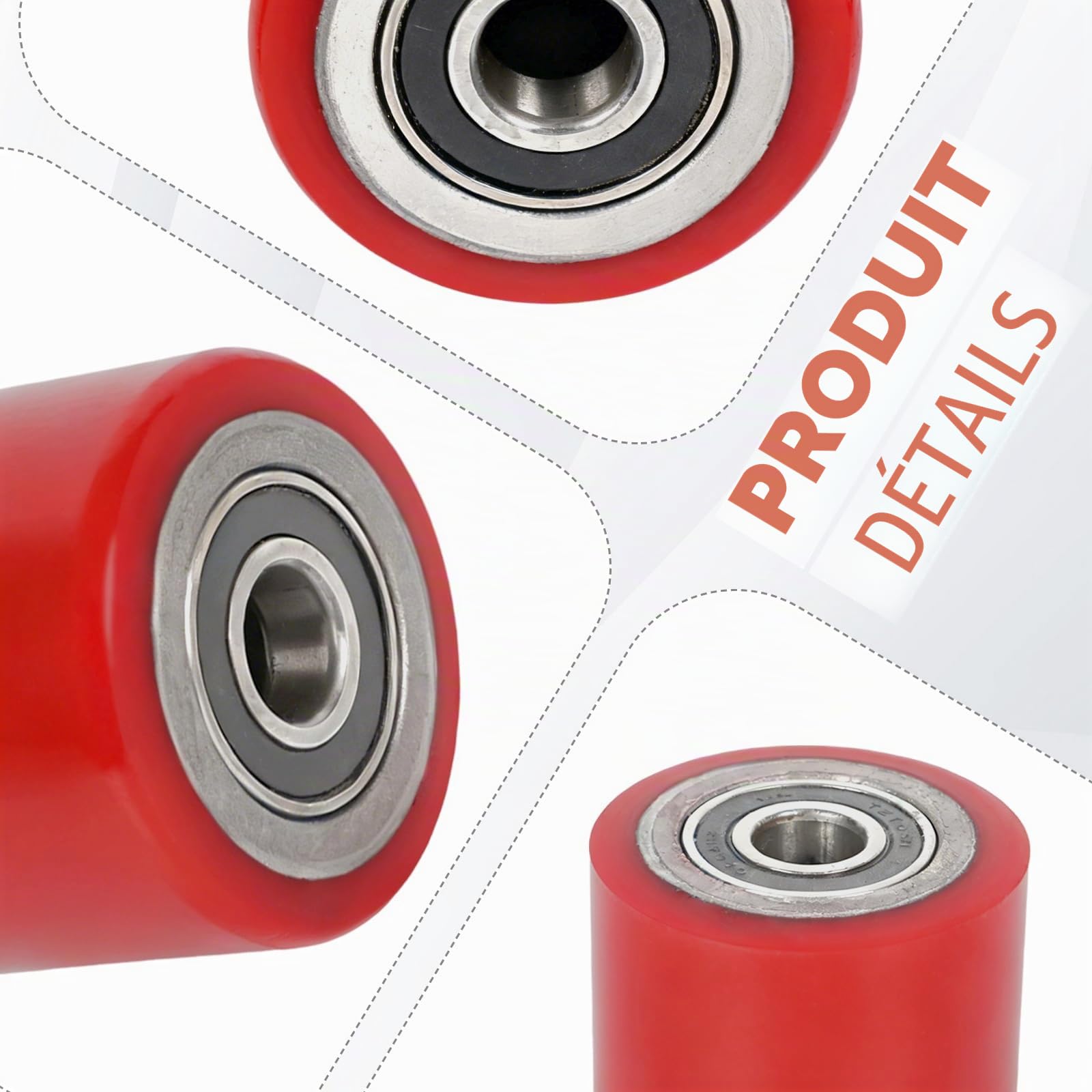 Lot de 4 roues polyuréthane 80x60 mm, axe 20 mm, roulement à billes, roulettes élévateur, roue de rechange 600 kg