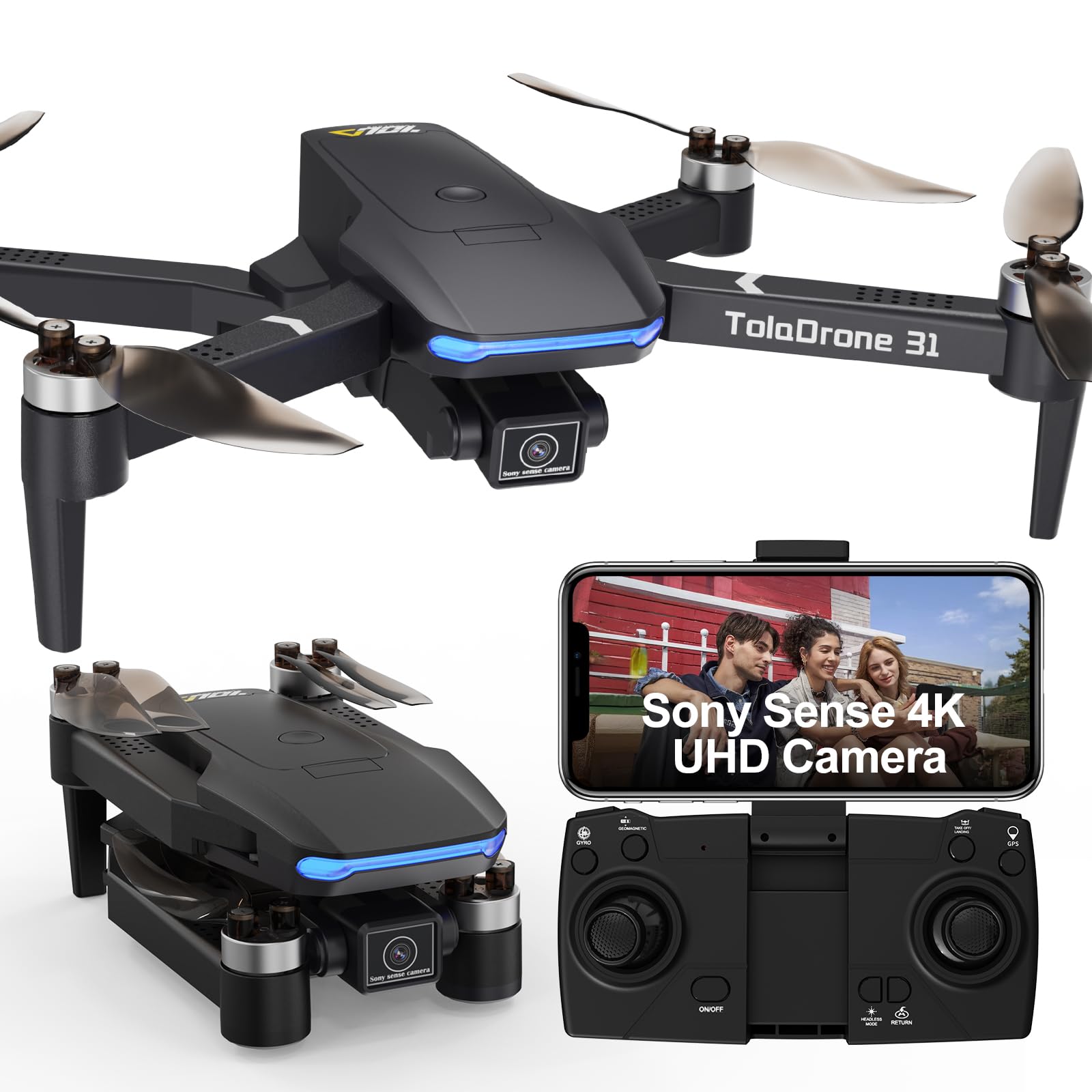 Toladrone Drone GPS con Telecamera 4K, 5G WIFI FPV Drones di Trasmissione per Adulti Motore Senza Spazzole Ritorno Automatico Seguimi RC Quadrocopter TD31GPS Droni per Principianti