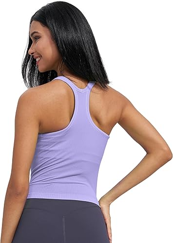 Miniatura 10 de Camiseta corta sin mangas de entrenamiento para mujer acanalada con espalda cruzada y brasier integrado