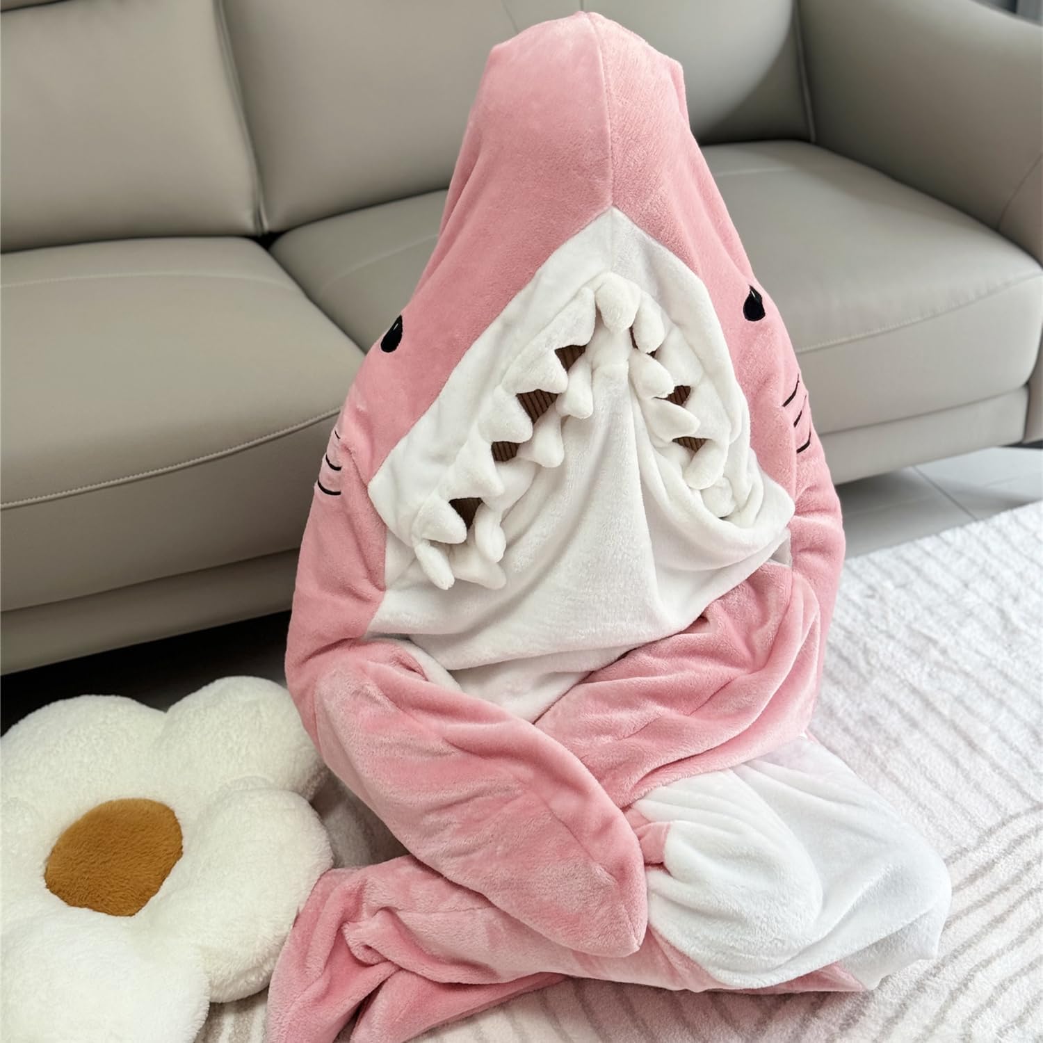 Shark Sleeping Bag - Wearable Fleece Throw Blanket for Adults & Kids - Cosplay Shark Costume Gifts