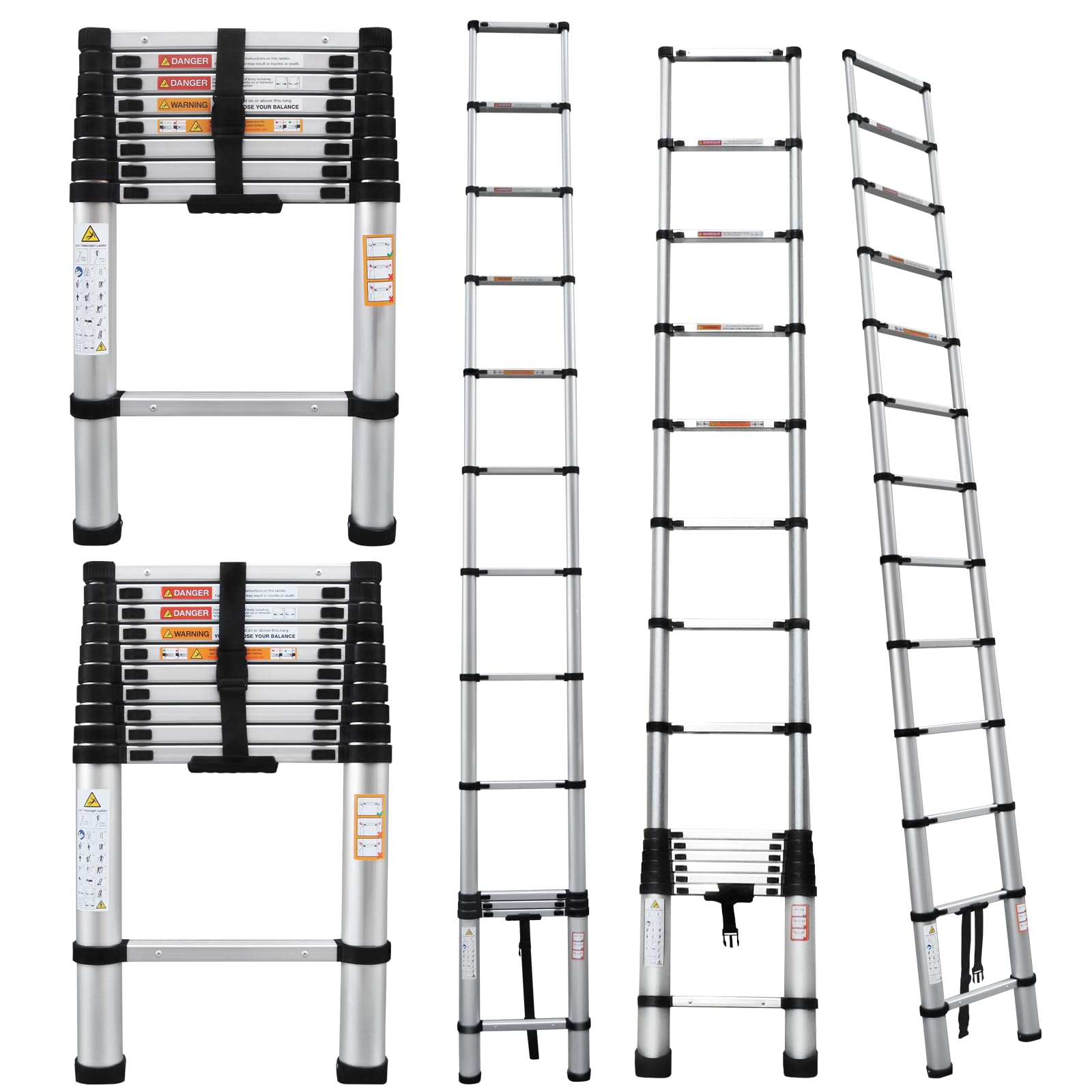 Aluminum Folding Telescopic Ladder, Step Ladders Extendable, VickyHome Telescopic Ladder Garden Ladders for Hedge Cutting, Anti-slip Rubber Feet, Adjustable Step, 4.4M/14.4FT