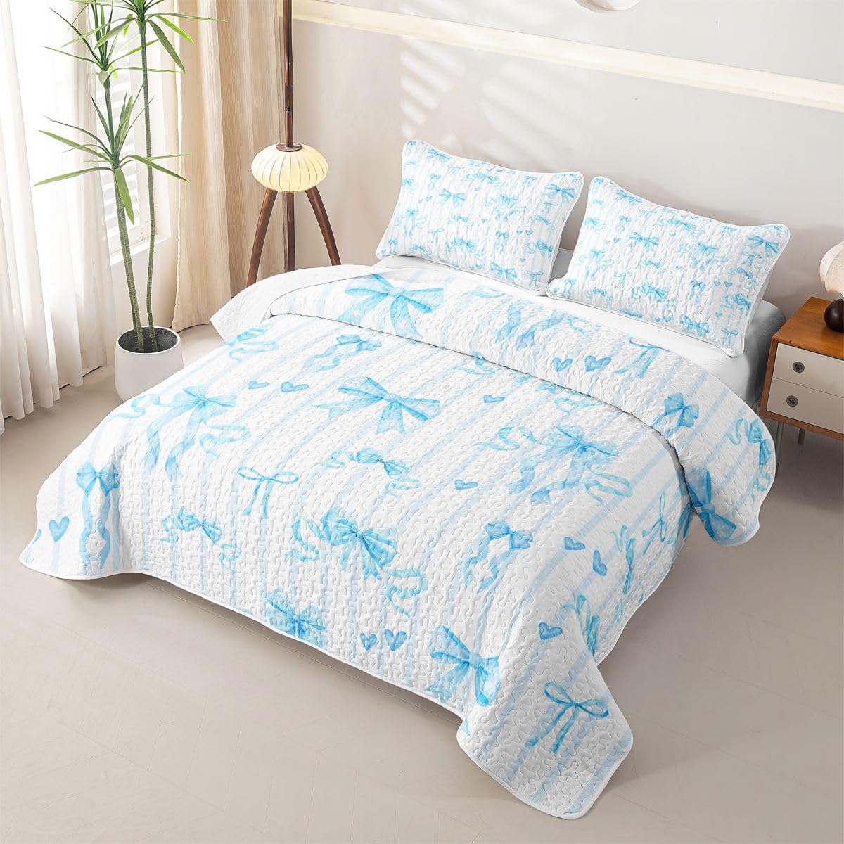 Homewish Süße Blaue Schleife Schleifchen Steppdecke 220x240cm