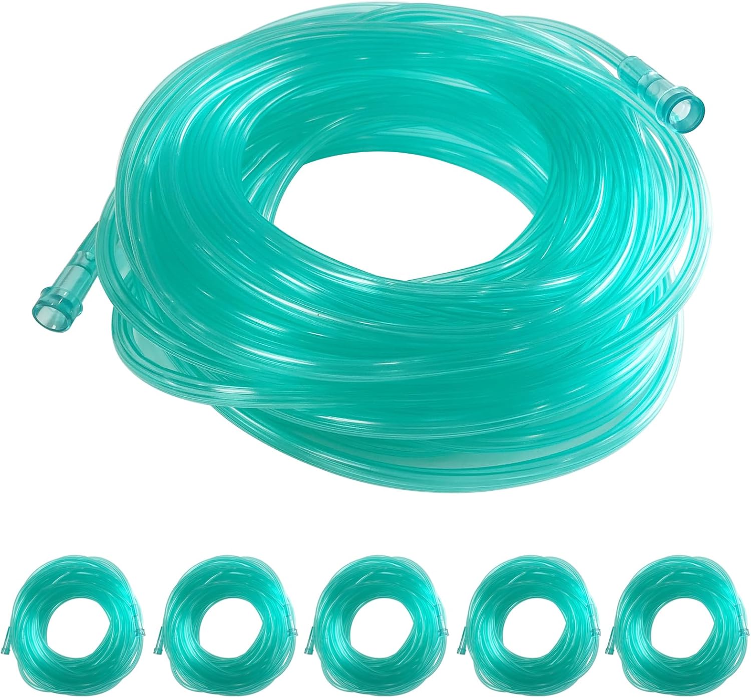 5 Pack Oxygen Tubing,50Ft Green Crush Resistant Oxygen Supply Tubing,Non Kinking Durable Oxygen Tubes,Universal Interface,Individually Packaged