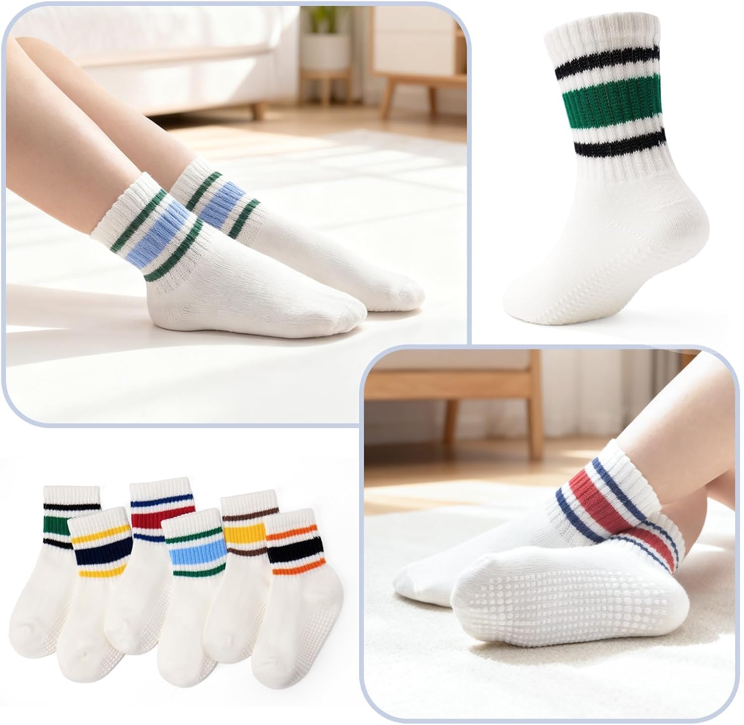 Non-Slip Toddler Grip Socks with Anti Skid Soles, Unisex Cotton Crew Ankle Socks for Baby Boys Girls Kids - Image 6
