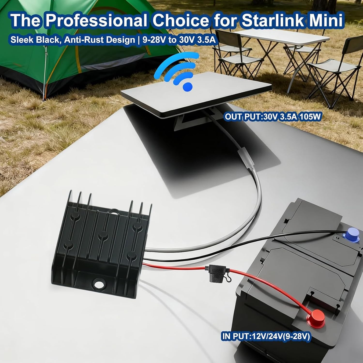 12V/24V to 30V 3.5A Step Up Converter for Starlink Mini - Waterproof DC Power Supply with O-Ring Ring Terminals - Direct Battery Connection for RV Truck Boat Marine Off-Grid - No Voltage Drop