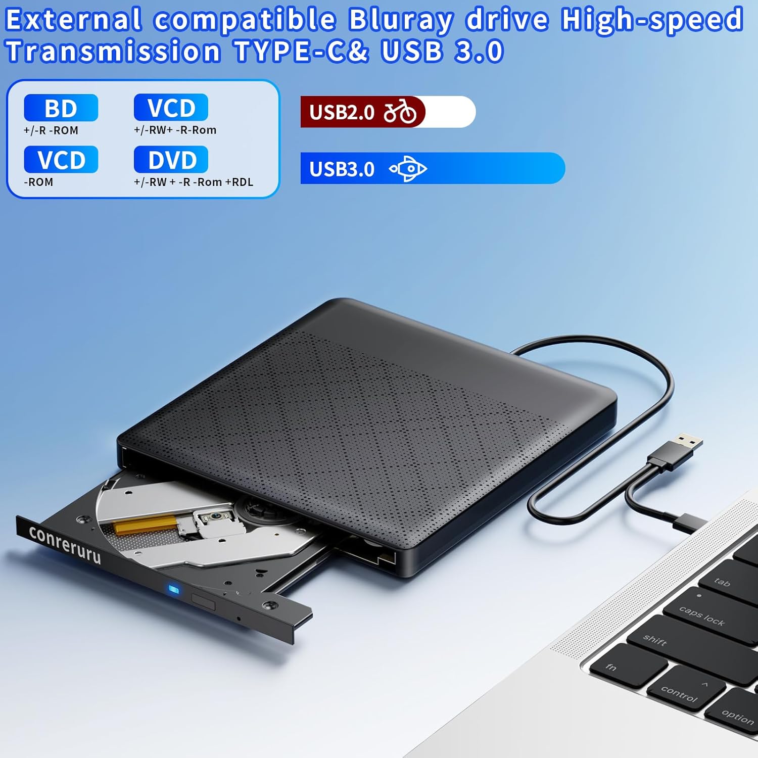 External Compatible with Bluray Drives Read/Write Portable Compatible with Blu ray Burner USB 3.0 Type-C/Windows 7-11 Mac OS Laptop Compatible with Read BD DVD CD for pc best dvd drive（black）