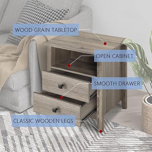 Miniatura 4 de LTMEUTY Juego de 2 mesitas de noche para dormitorio, juego de mesitas de noche de madera con cajones, mesita de noche, mesita de noche alta con 2