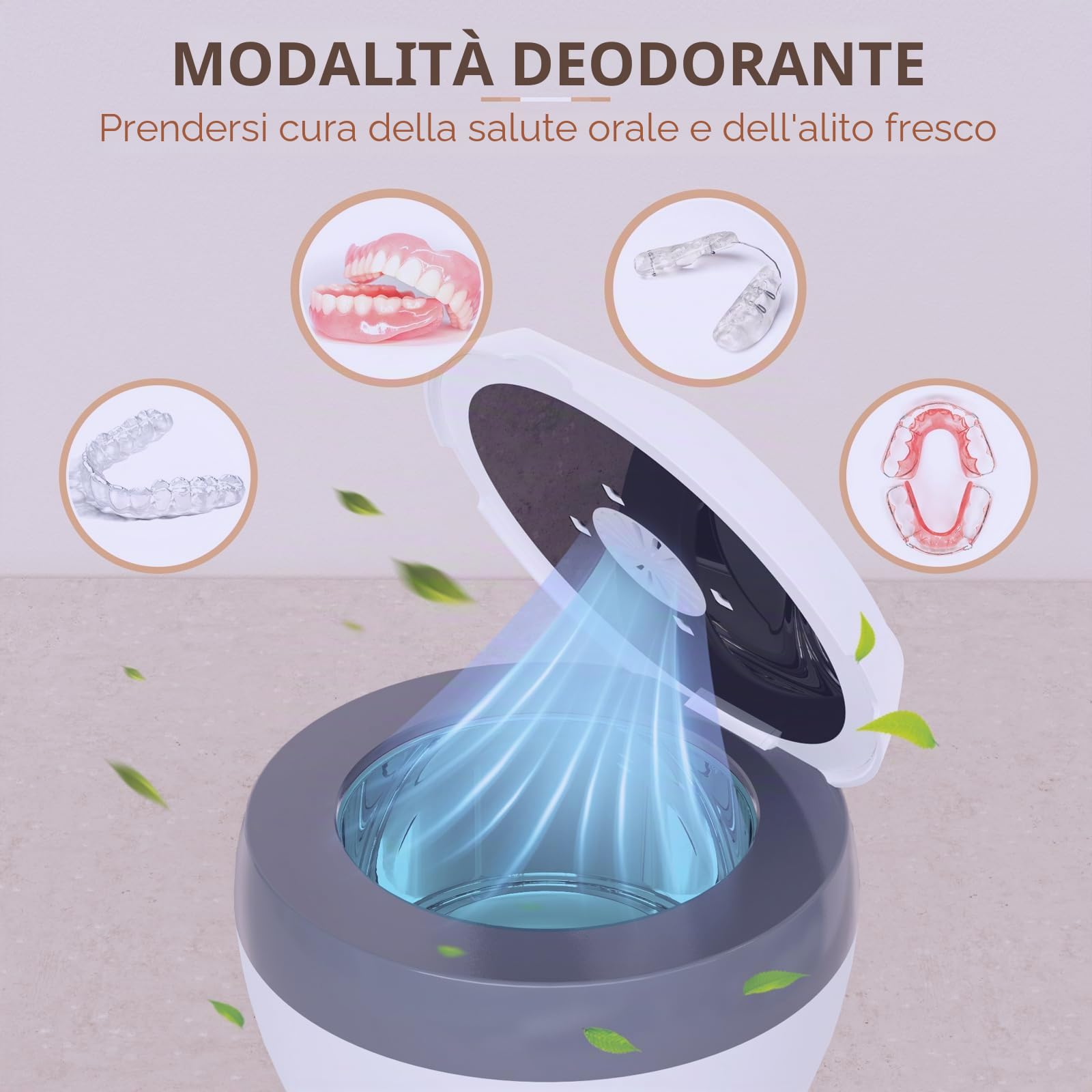 Pulitore ad ultrasuoni 45 kHz, UV a ultrasuoni, 35 W, per la pulizia e la deodorizzazione, pulitore ultrasonico per allineatori, protesi dentali, 200 ml