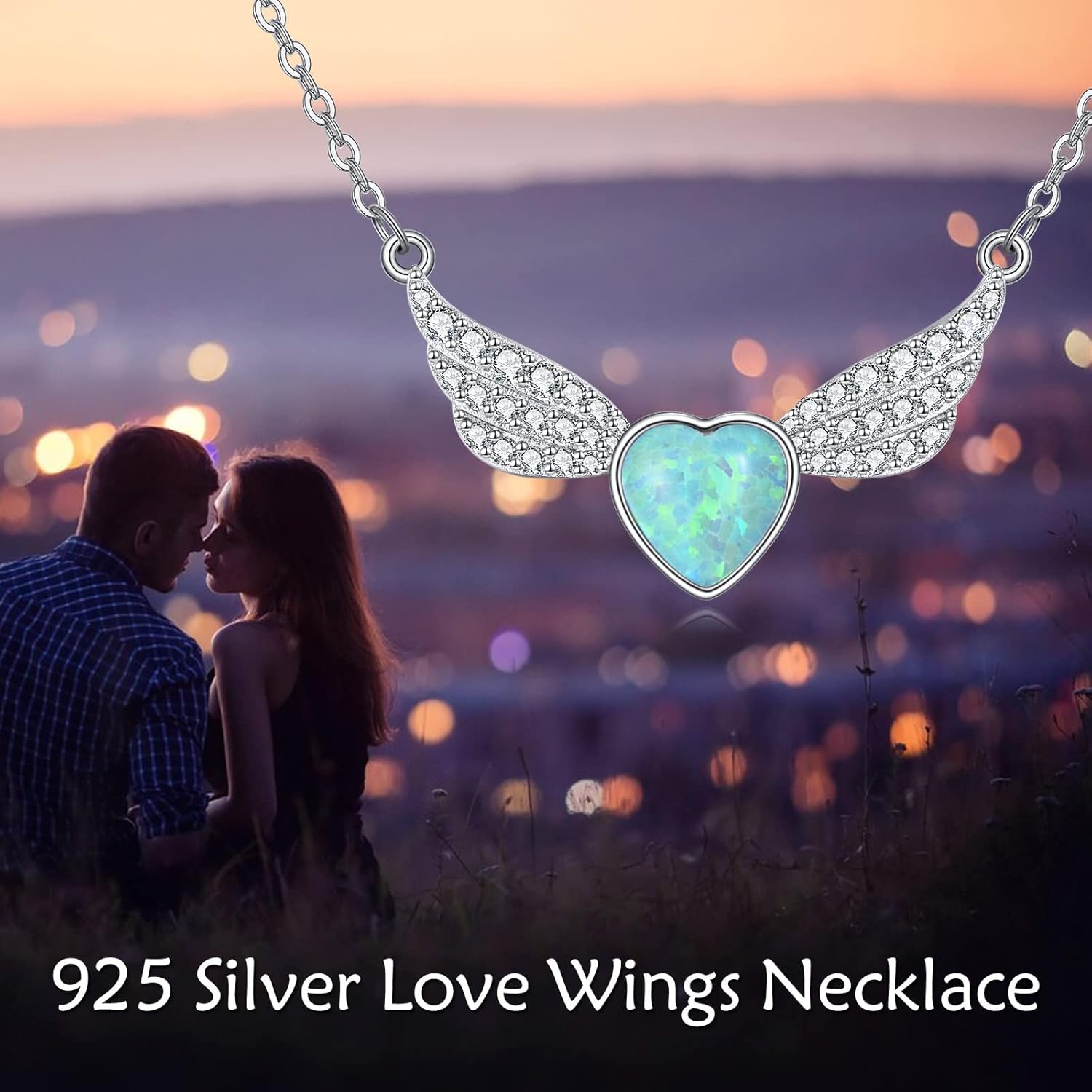 Angel Wings Necklaces for Women 925 Sterling Silver Heart Opal Cubic Zirconia Pendant Necklaces Jewelry Gift for Girls - Image 6
