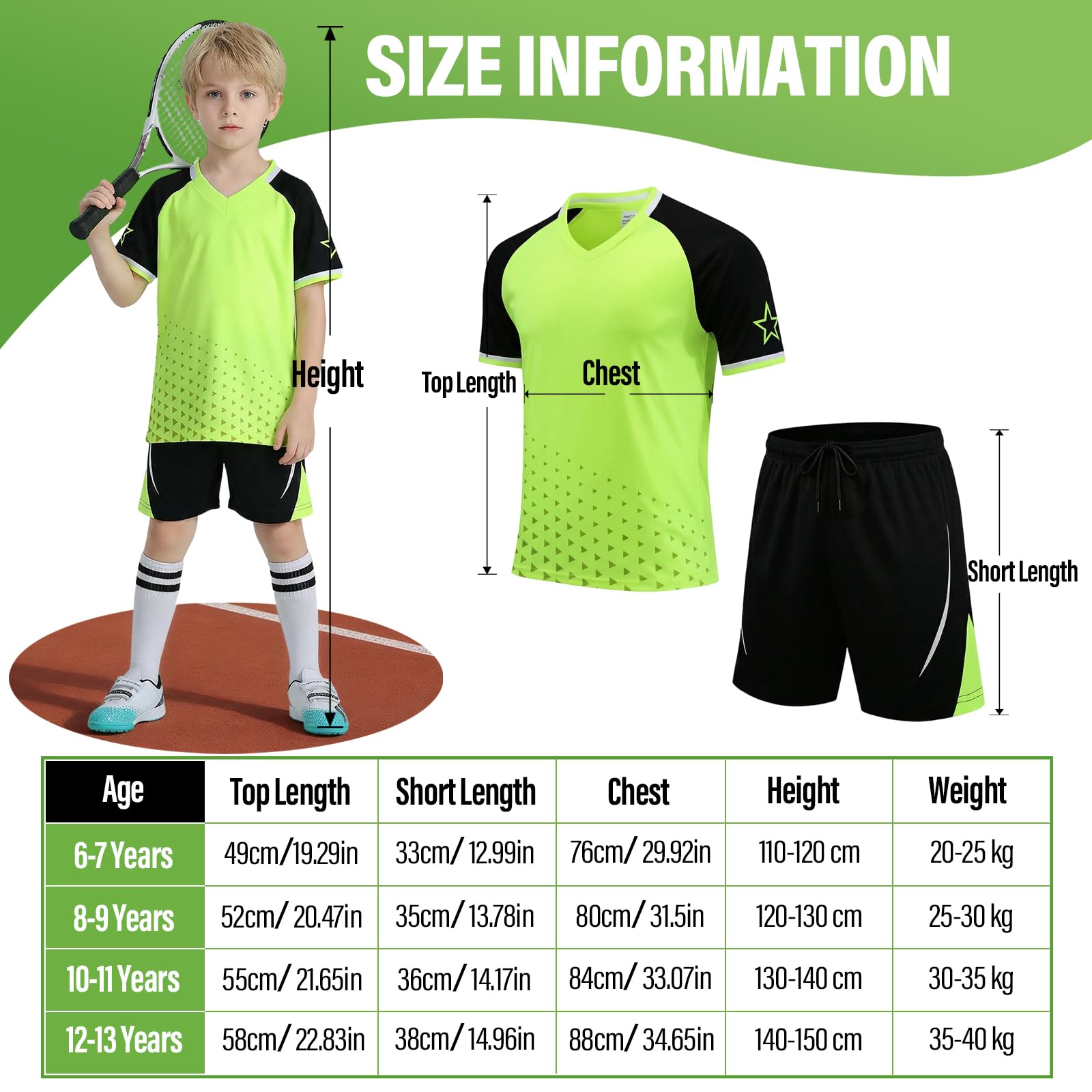 viiotu Completo Calcio Bambino, Maglia e Pantaloncini Corti Traspiranti, Abbigliamento Sportivo Asciugatura Rapida per Allenamento, Tennis, Corsa e Scuola - 3