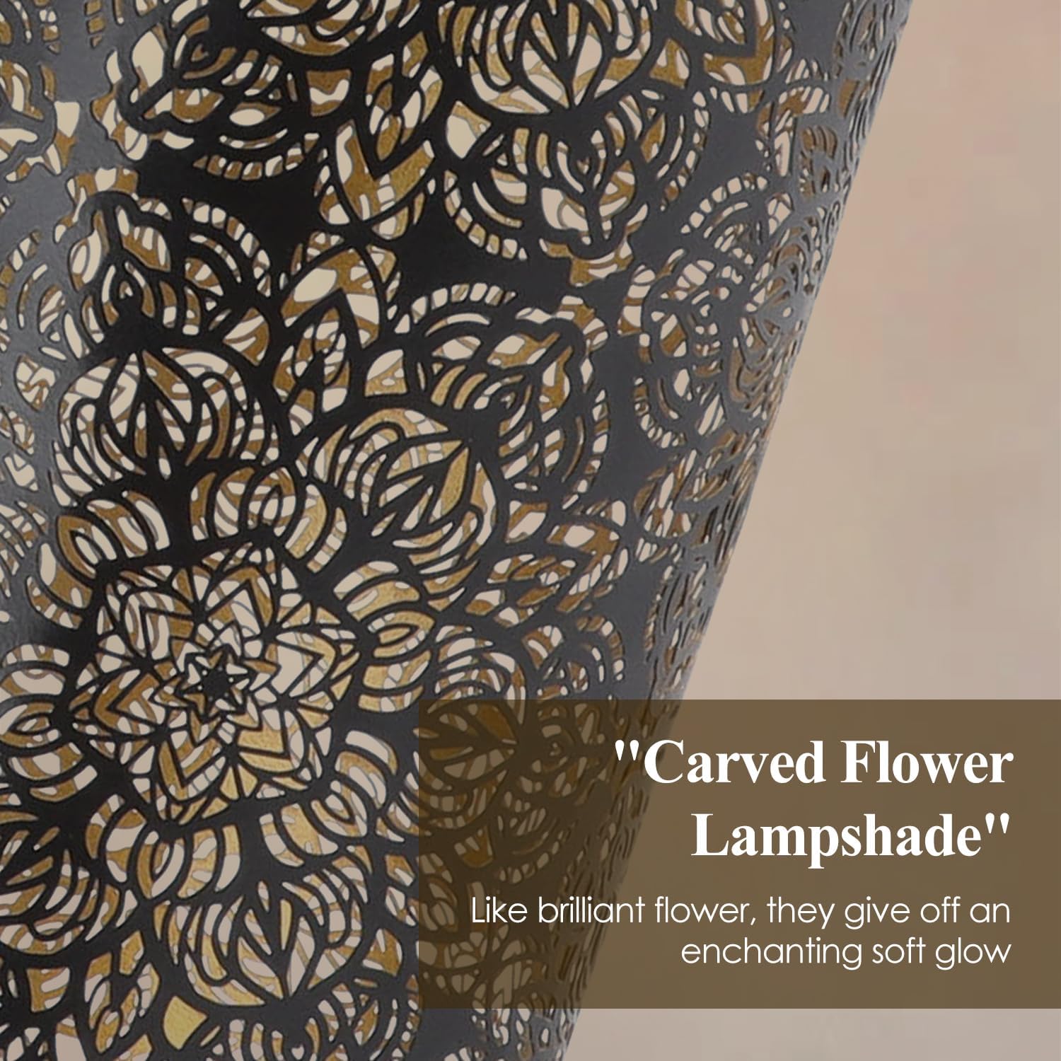 Medium Lamp Shade,Metal Lampshade with Flower Carved Pattern,Modern Style Lampshade for Table Lamp and Floor Light,20 x 12 x 12cm