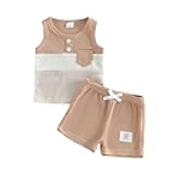 Thorn Tree Baby Boy Summer Clothes Contrast Color Sleeveless Tops Elastic Waist Shorts Toddler Outfits Cute Set