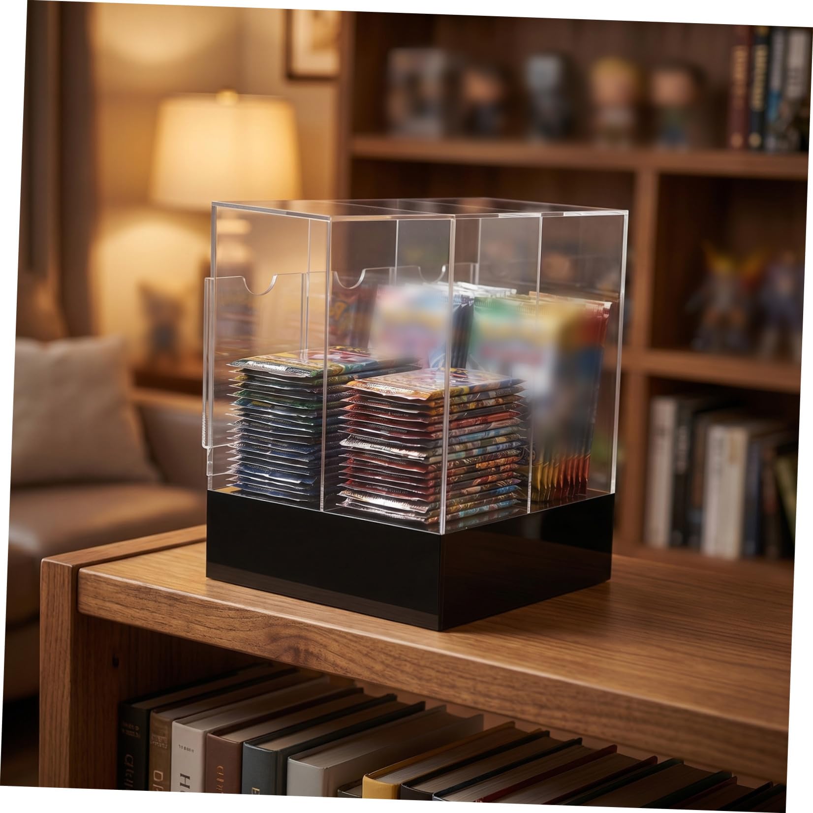 TOYANDONA Booster Cards Display Box avec Base Noire Support Acrylique Transparent pour Packs par Compartiment Organisateur de Cartes de Jeu et Collection pour Boutiques de Jeux et Sports
