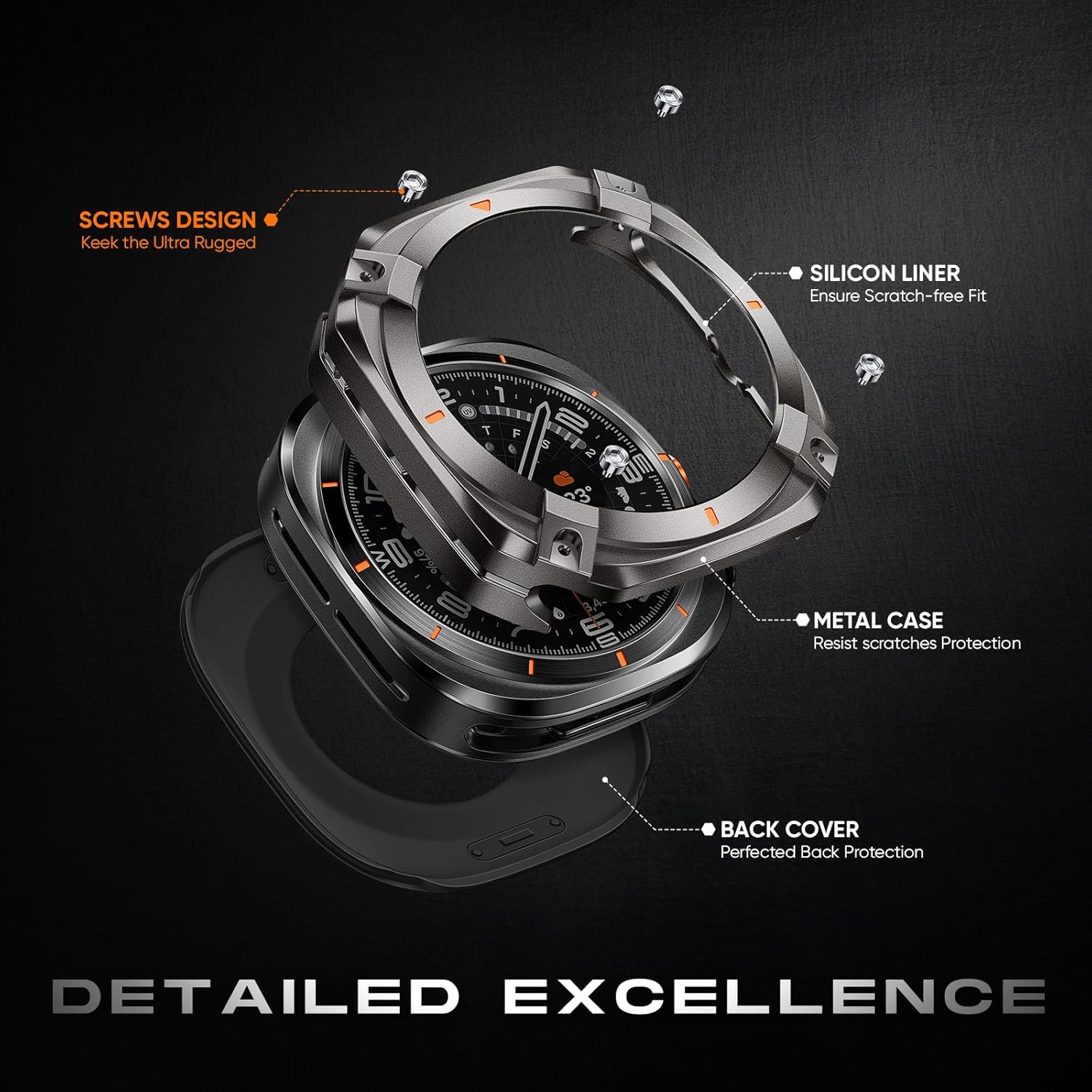 Rugged Metal Case for Samsung Galaxy Watch Ultra 47mm Case(2025/2024), Stainless Steel Protective Bumper with Back Cover for Galaxy Watch Ultra Men [No Screen Protector] - Image 2